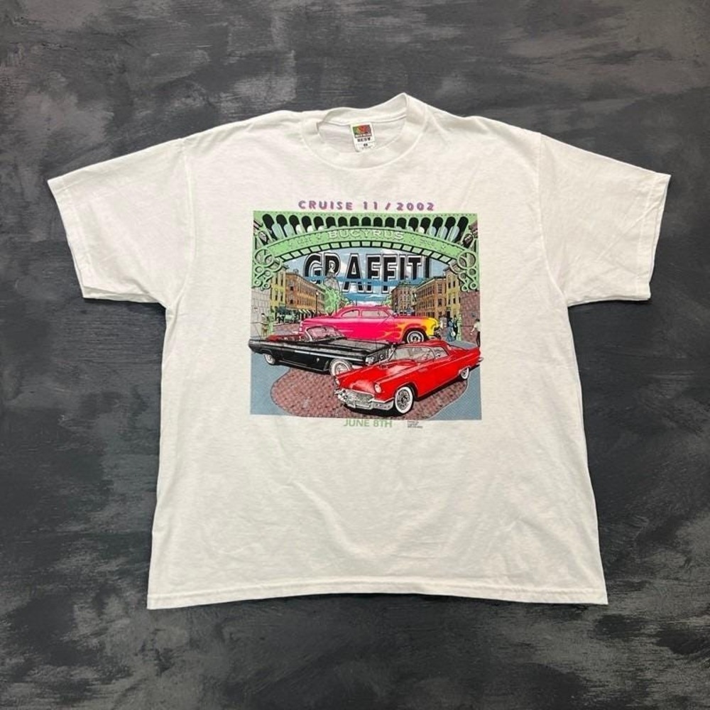 Vintage American Graffiti Hot Rod Cruise Shirt Mens XL White 2000s